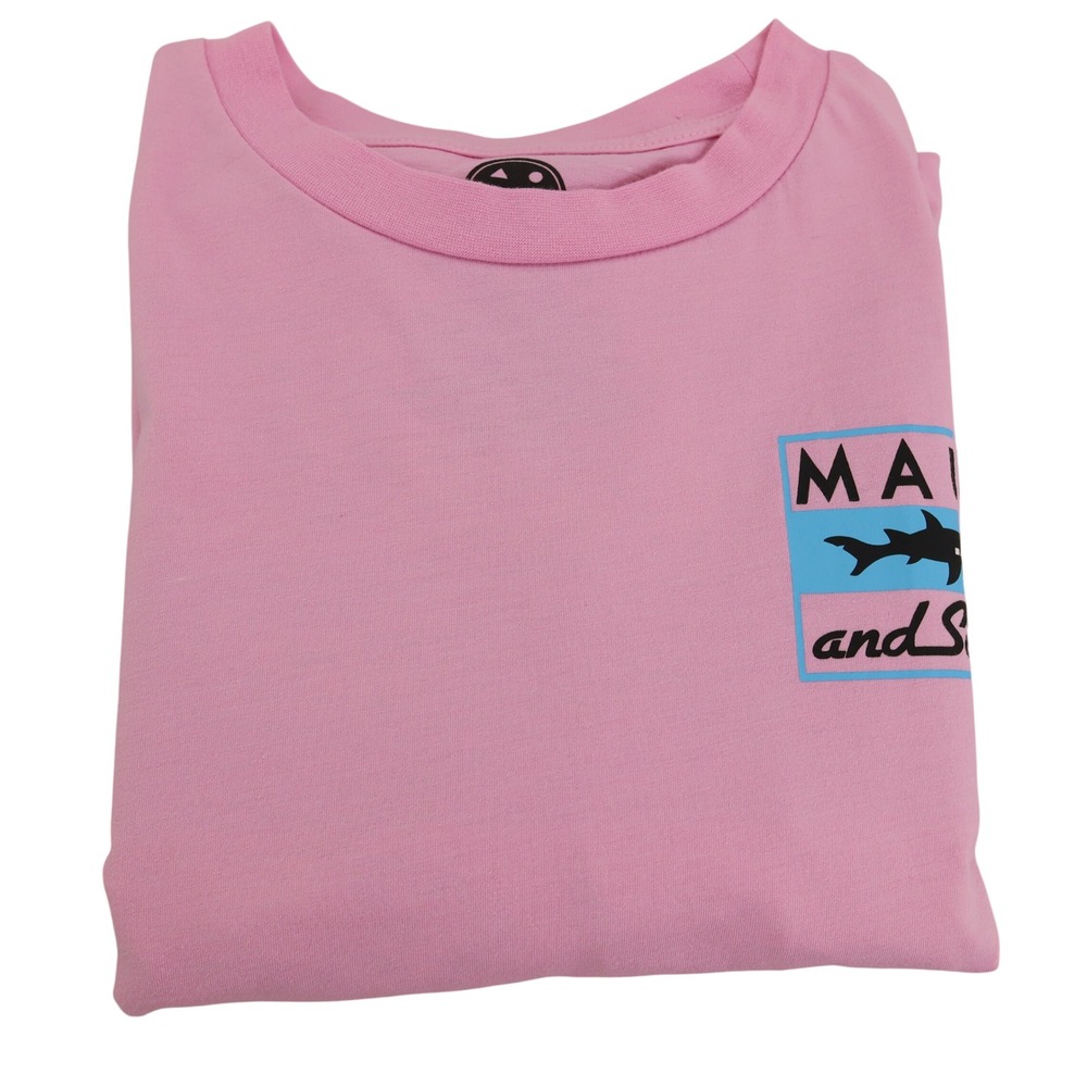 Maui and Sons Mens Pink Long Sleeve Shark Graphic Logo T-Shirt Large
